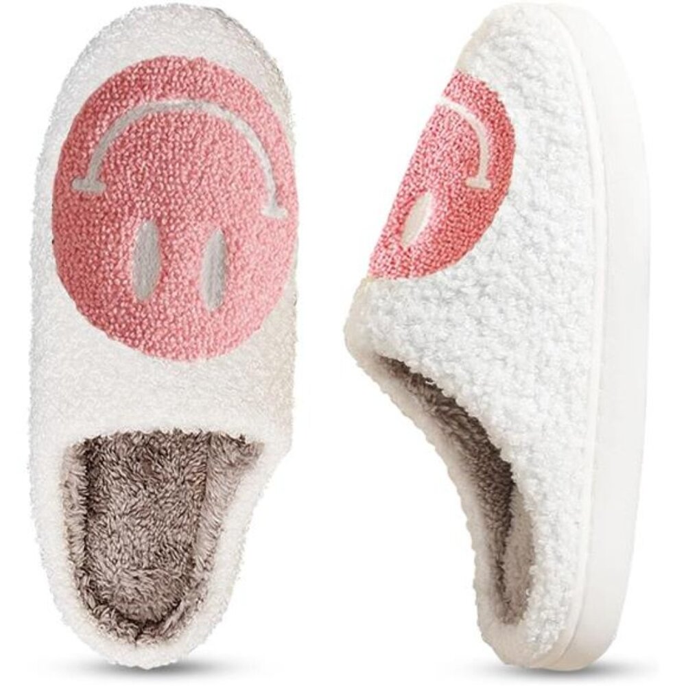 NEW Smile Face Slippers for Women – Retro Happy Face Plush Slippers, Soft & - Picture 3 of 8